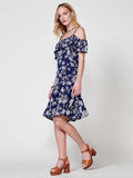 Vestido Mujer corto de viscosa estampado floral con volante – Koroshi azul marino