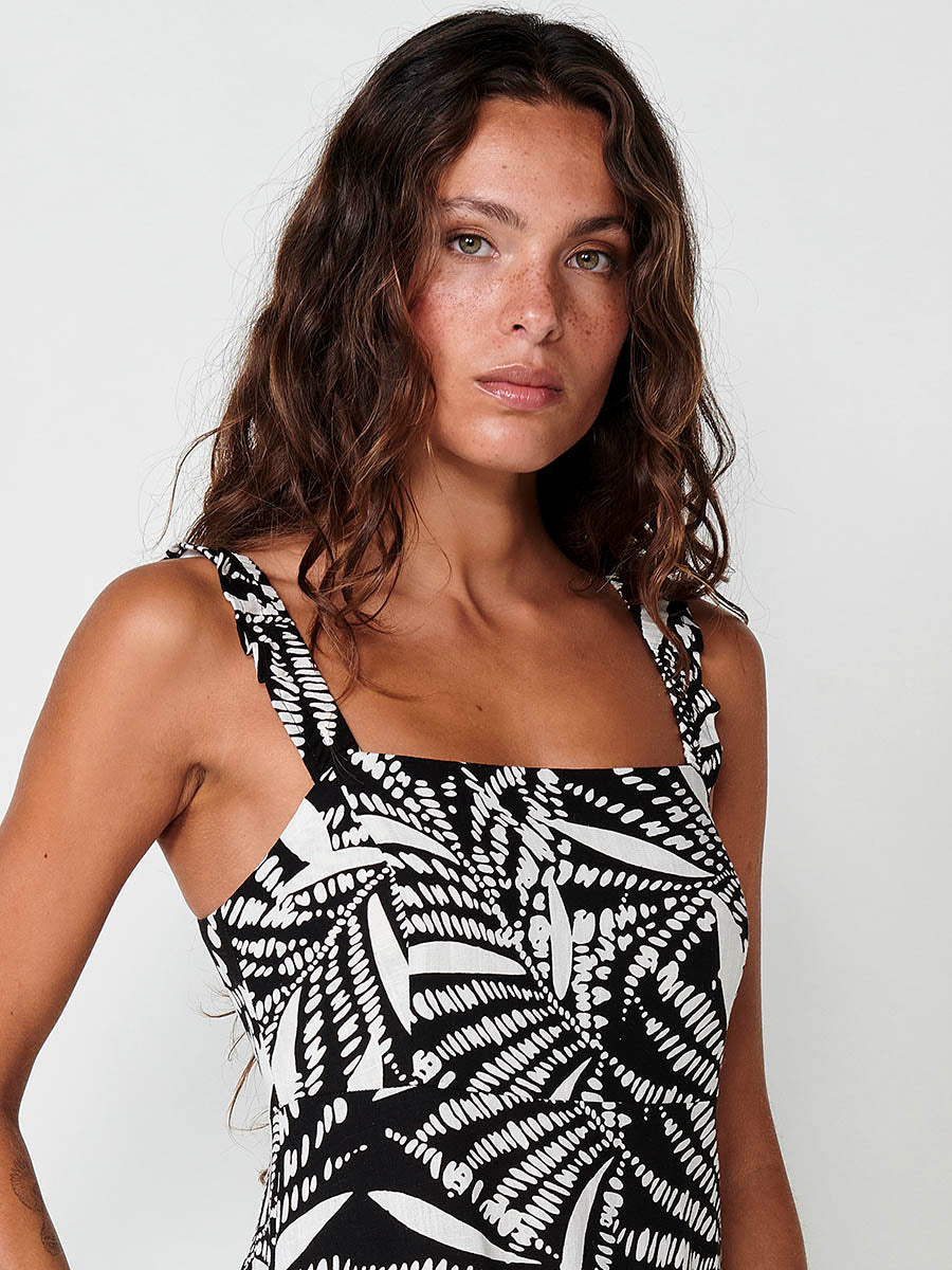 Vestido Mujer largo estampado tropical con tirantes – Koroshi negro