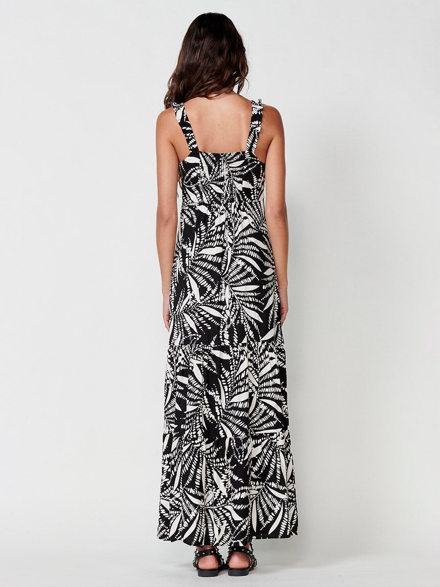 Vestido Mujer largo estampado tropical con tirantes – Koroshi negro