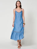 Vestido Mujer largo efecto denim con bordado étnico – Koroshi azul denim