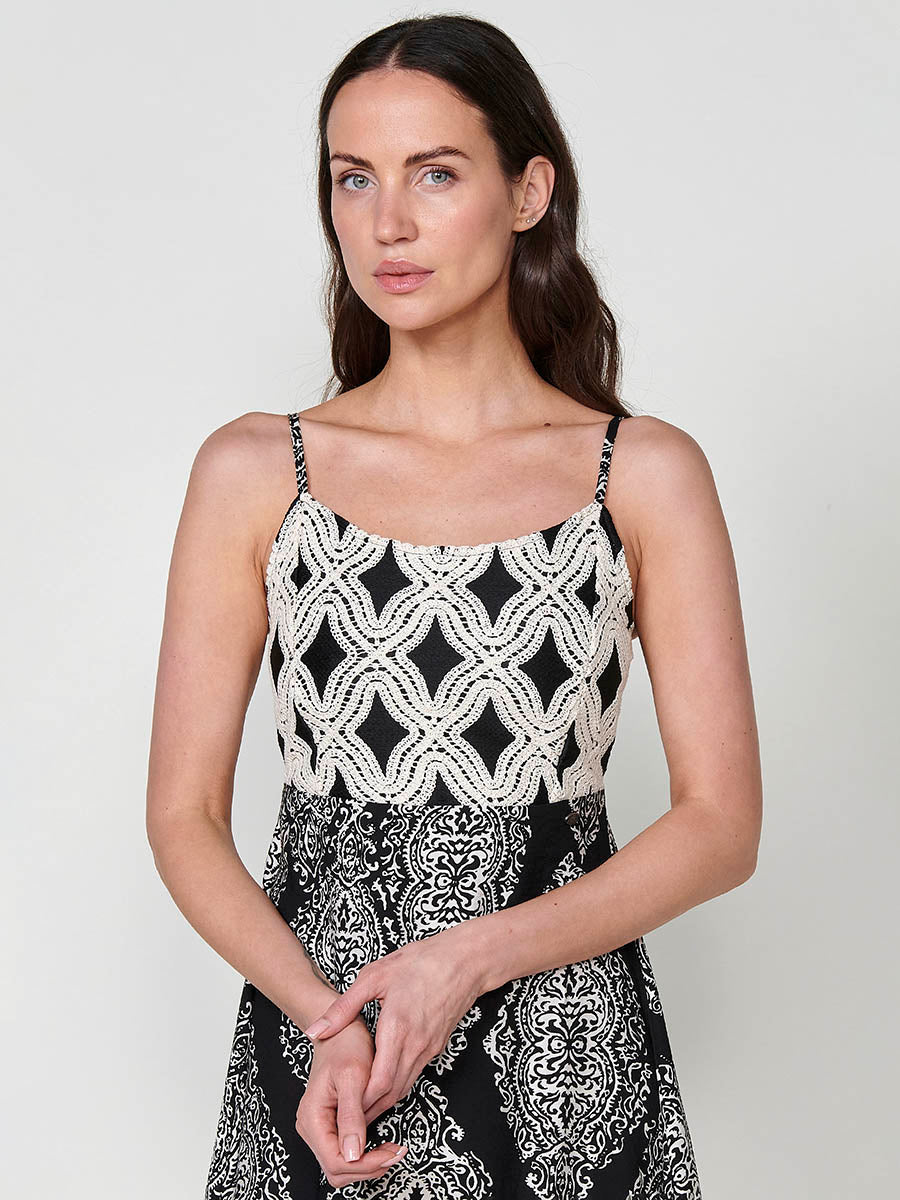 Vestido Mujer largo estampado damasco con tirantes – Koroshi negro