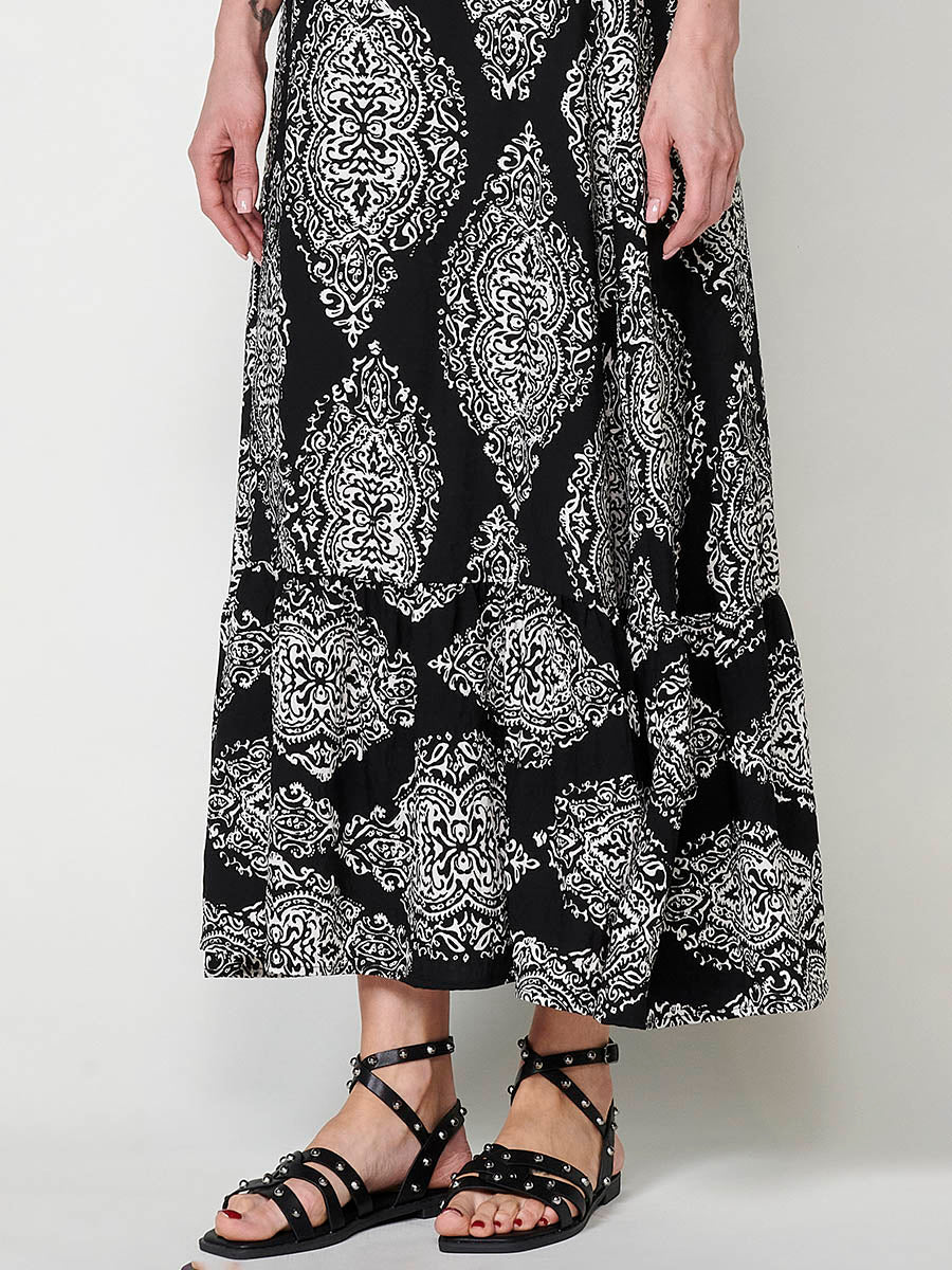 Vestido Mujer largo estampado damasco con tirantes – Koroshi negro