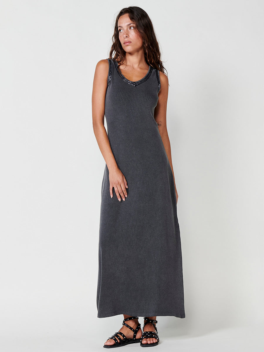 Vestido Mujer midi de punto canalé – Koroshi gris