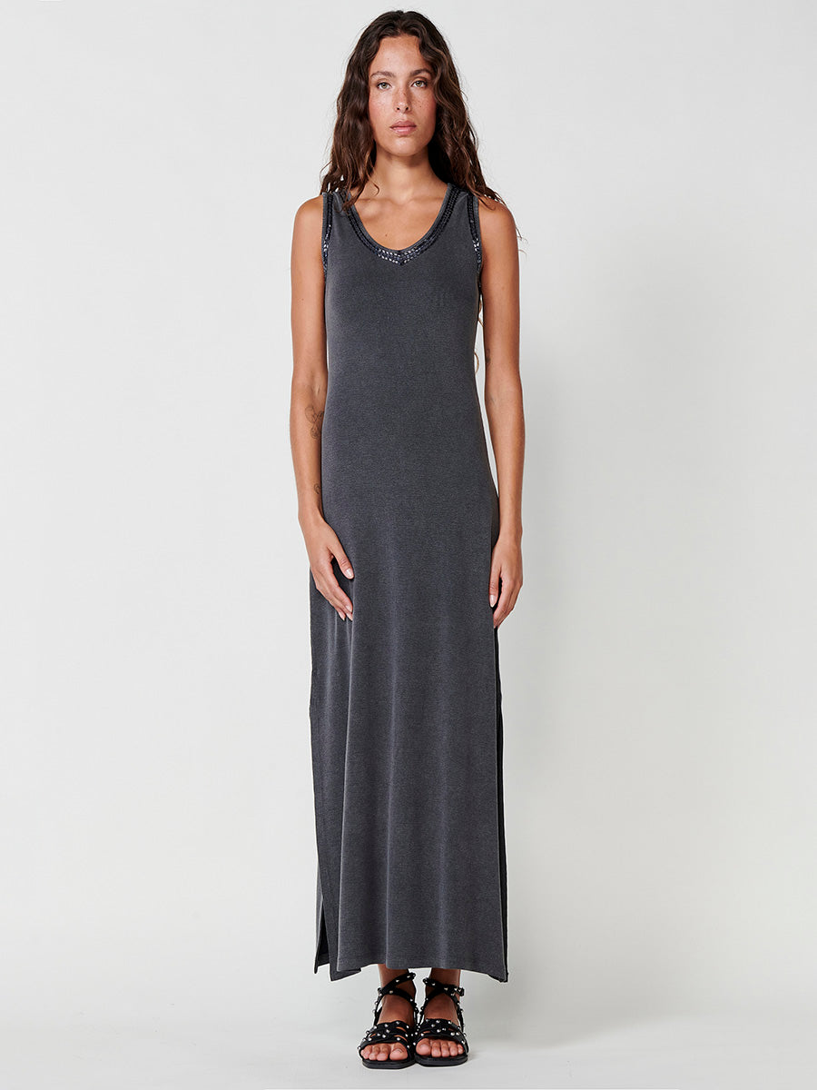 Vestido Mujer midi de punto canalé – Koroshi gris
