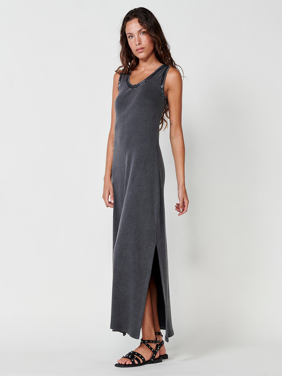 Vestido Mujer midi de punto canalé – Koroshi gris