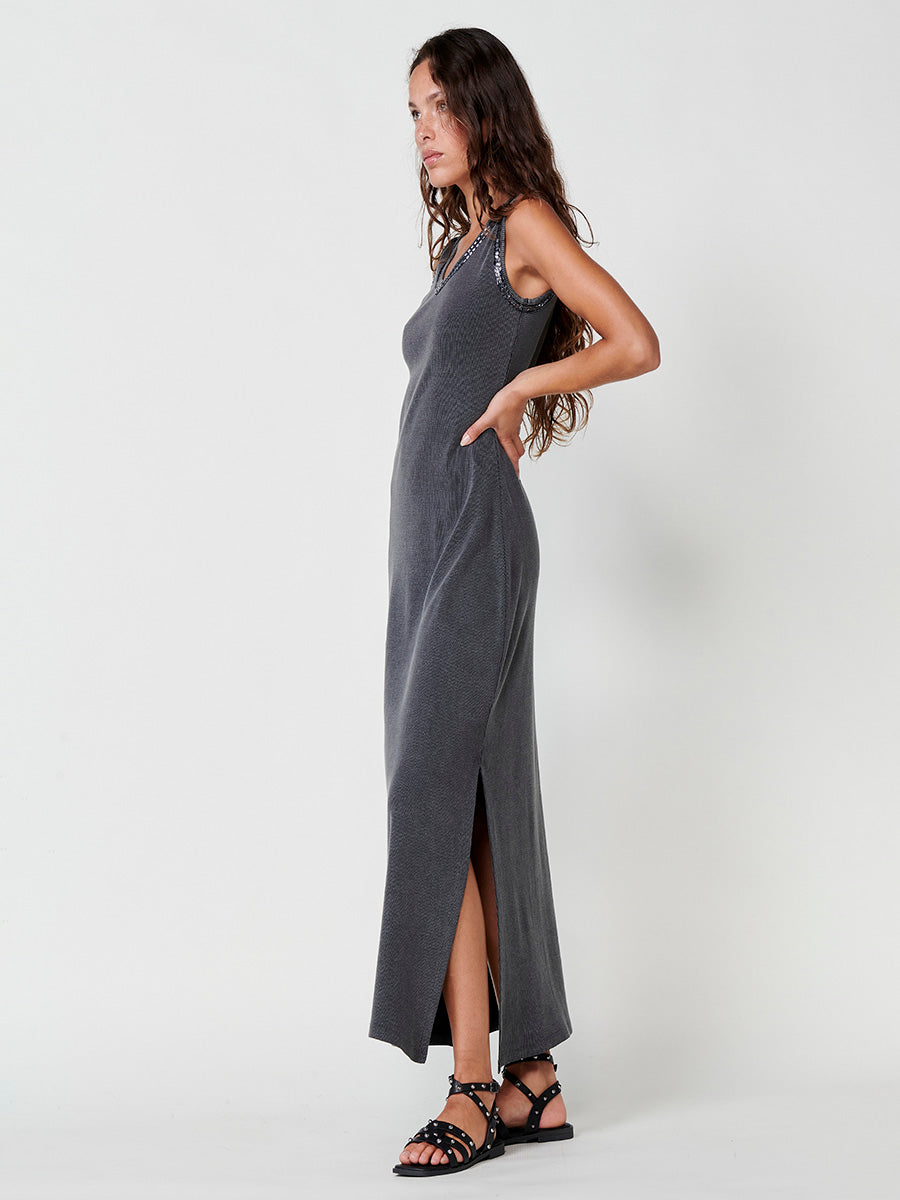 Vestido Mujer midi de punto canalé – Koroshi gris