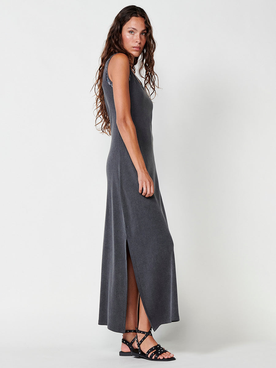 Vestido Mujer midi de punto canalé – Koroshi gris