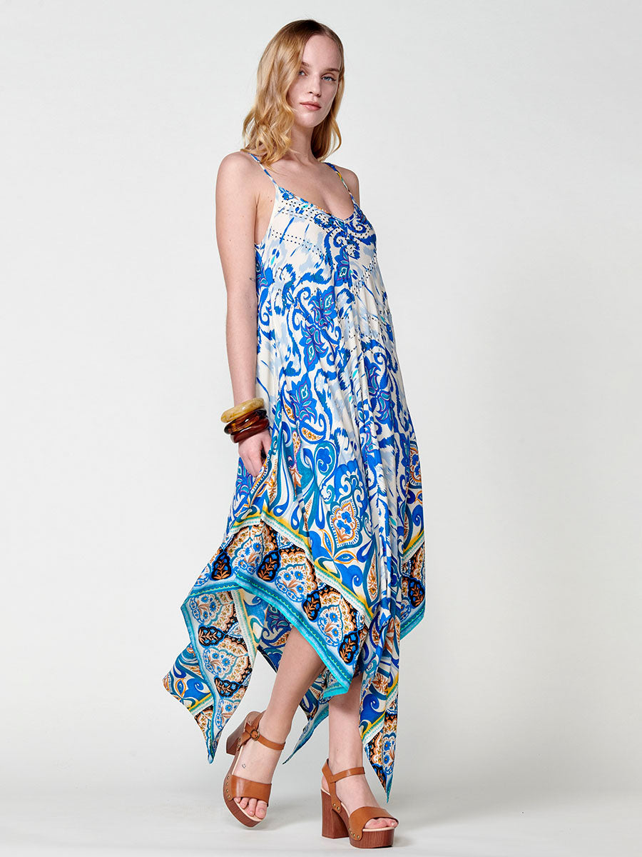 Vestido Mujer largo de viscosa estampado con bajo en picos – Koroshi 2512VS89