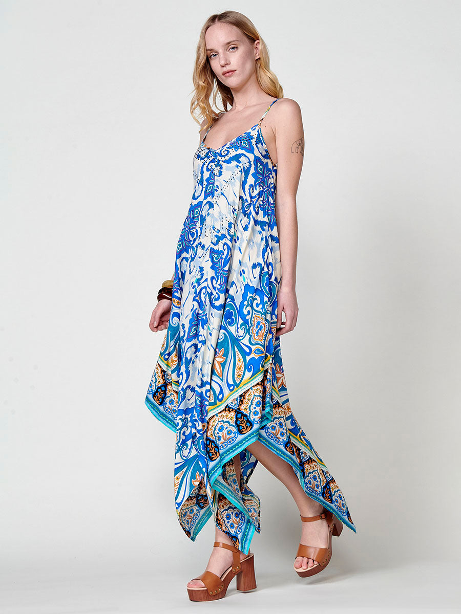 Vestido Mujer largo de viscosa estampado con bajo en picos – Koroshi 2512VS89