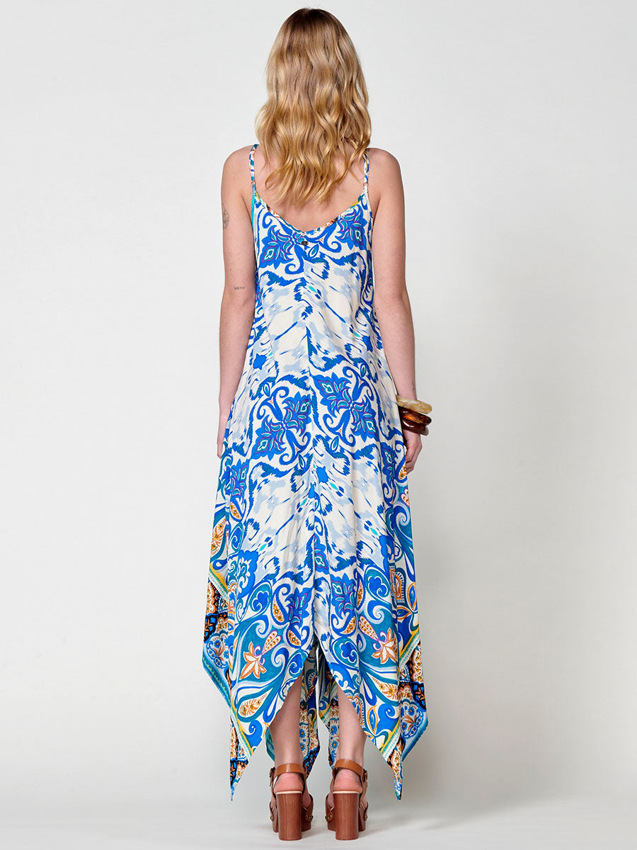 Vestido Mujer largo de viscosa estampado con bajo en picos – Koroshi 2512VS89