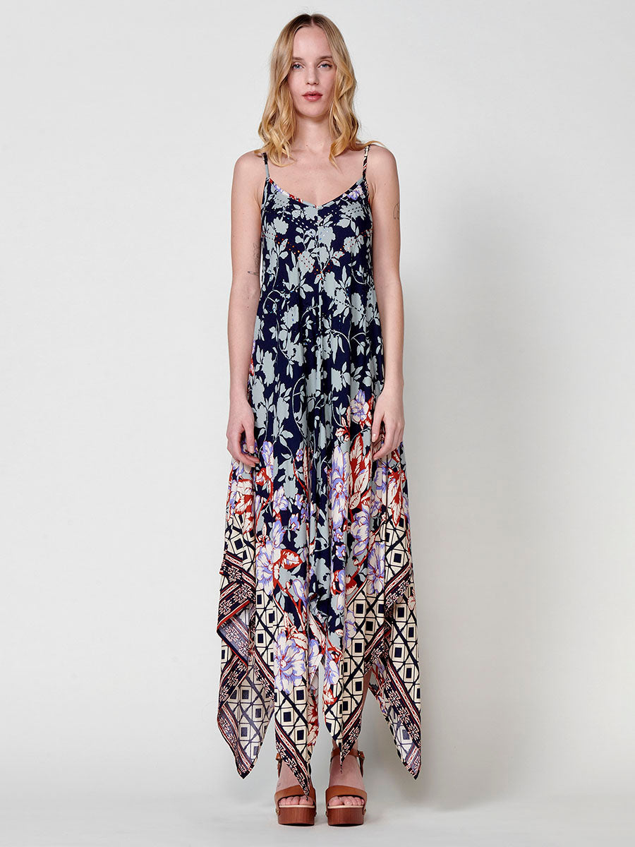 Vestido Mujer largo de viscosa estampado con bajo en picos – Koroshi 2512VS89