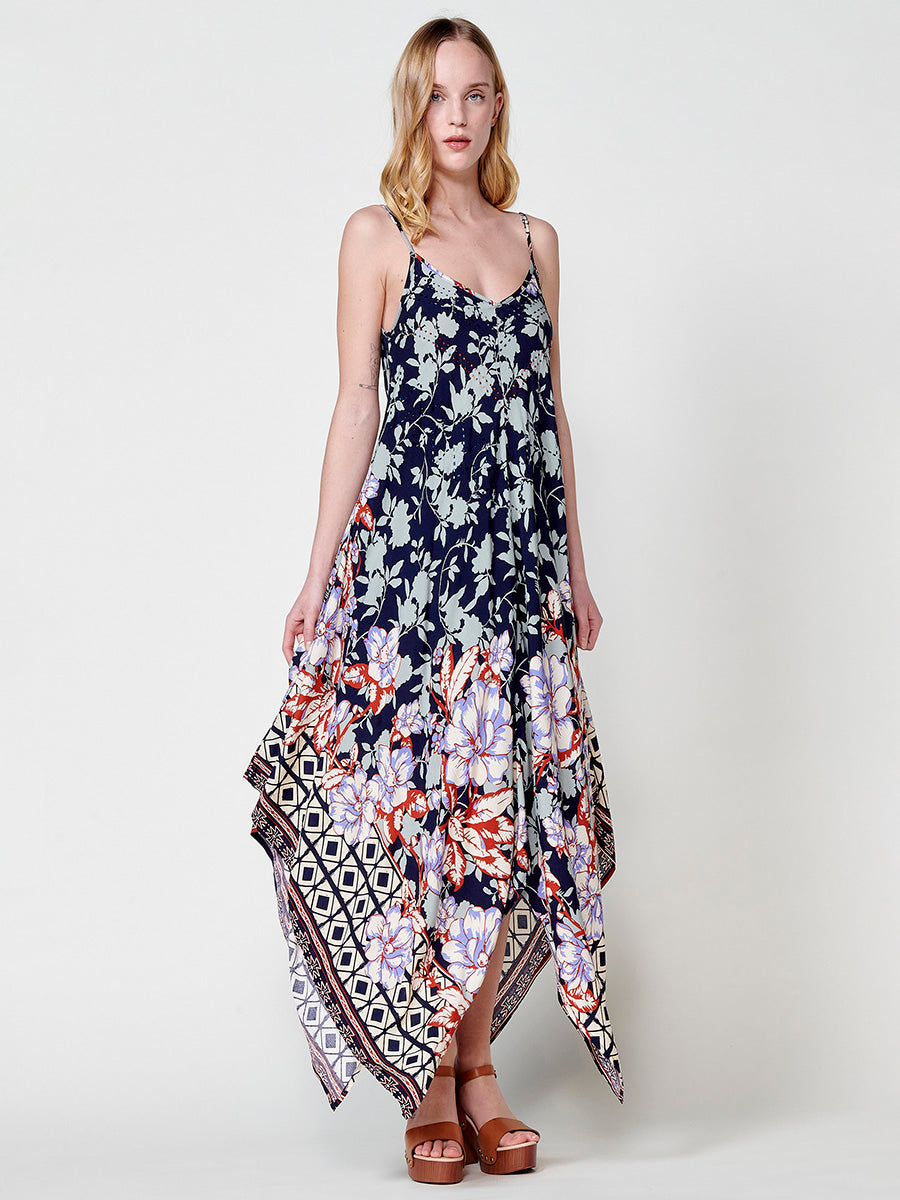 Vestido Mujer largo de viscosa estampado con bajo en picos – Koroshi 2512VS89