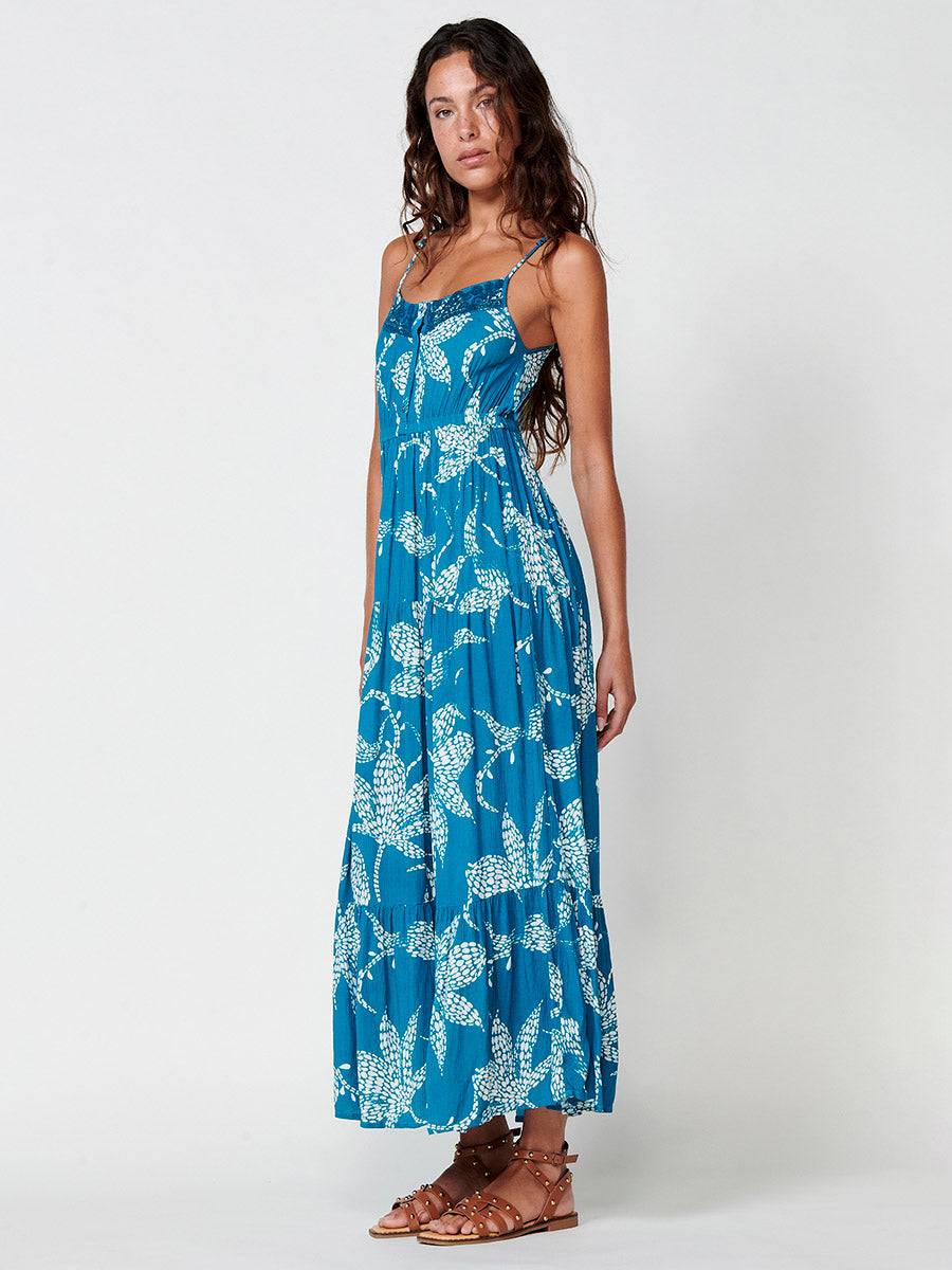 Vestido Mujer largo de viscosa estampado floral – Koroshi azul