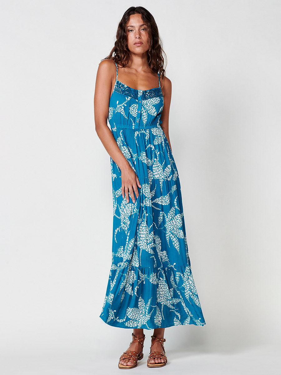 Vestido Mujer largo de viscosa estampado floral – Koroshi azul