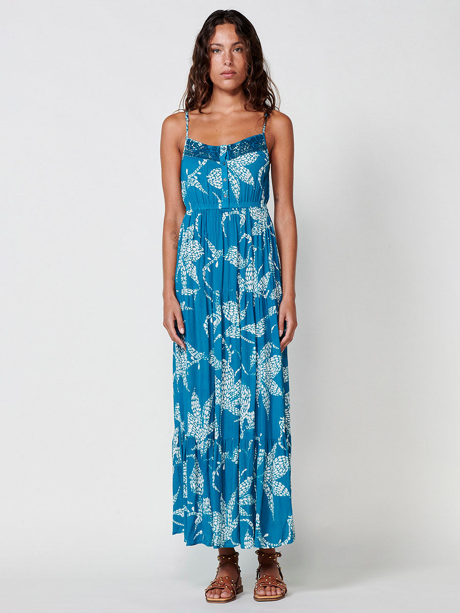 Vestido Mujer largo de viscosa estampado floral – Koroshi azul