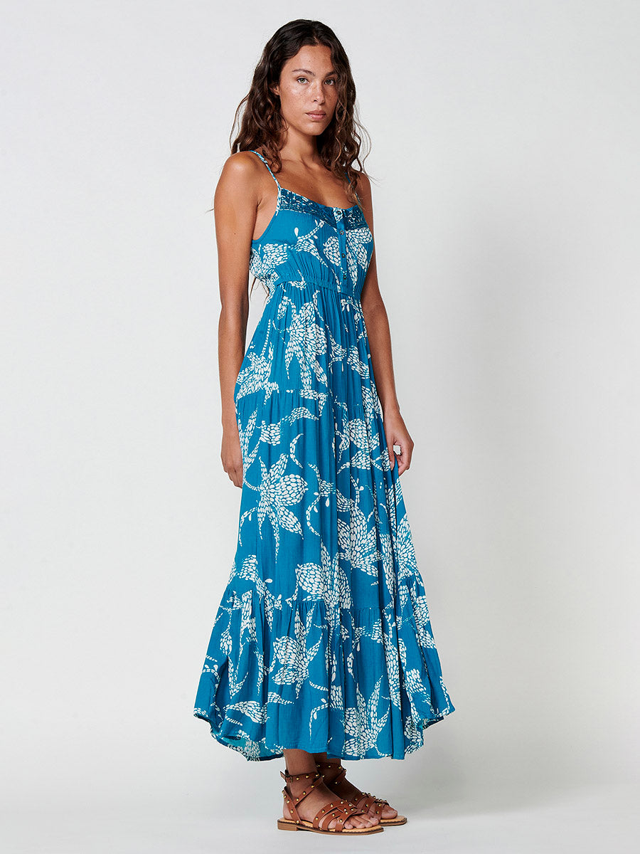 Vestido Mujer largo de viscosa estampado floral – Koroshi azul