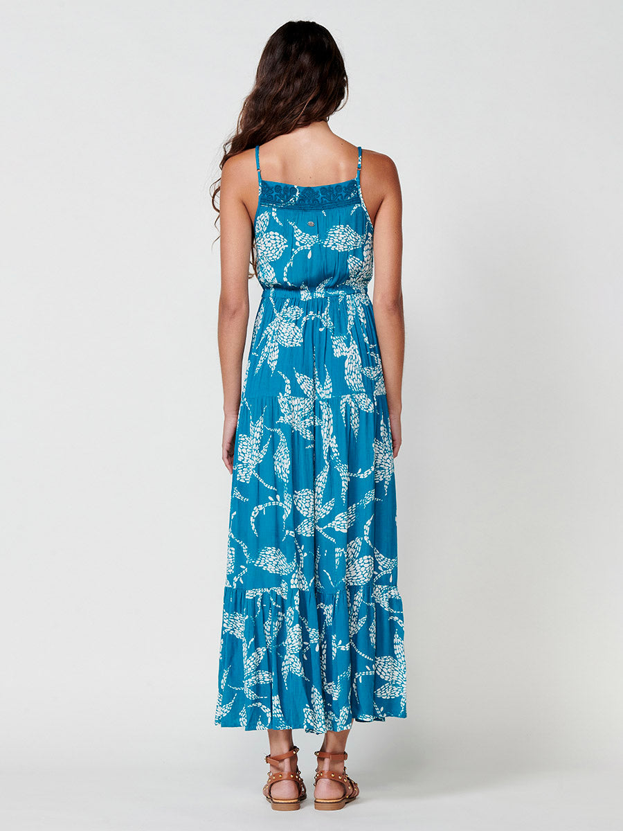 Vestido Mujer largo de viscosa estampado floral – Koroshi azul
