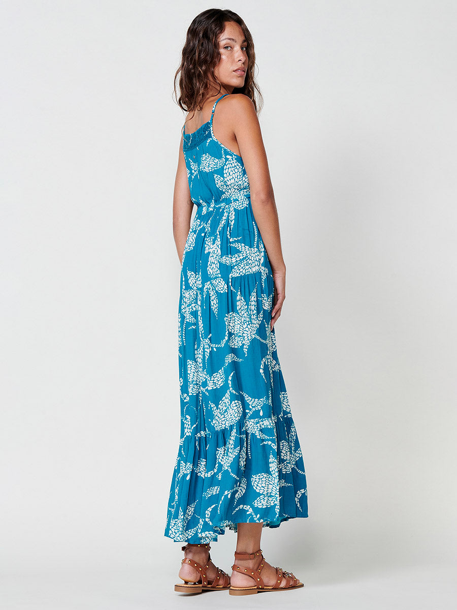 Vestido Mujer largo de viscosa estampado floral – Koroshi azul