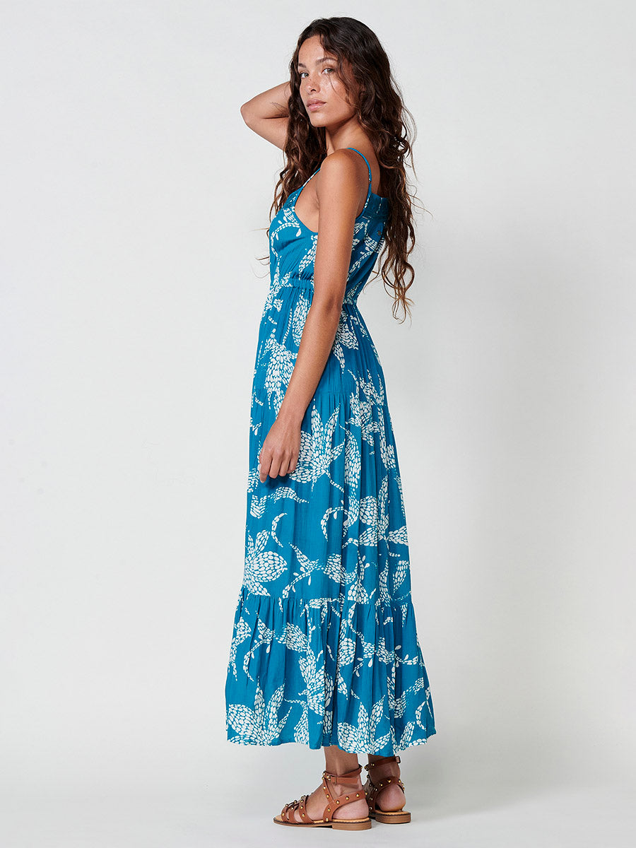 Vestido Mujer largo de viscosa estampado floral – Koroshi azul