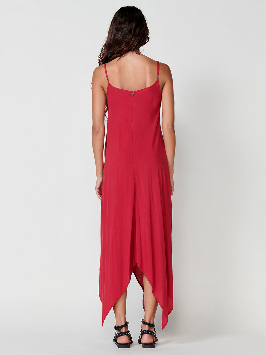 Vestido Mujer largo de viscosa con bajo en picos – Koroshi rojo