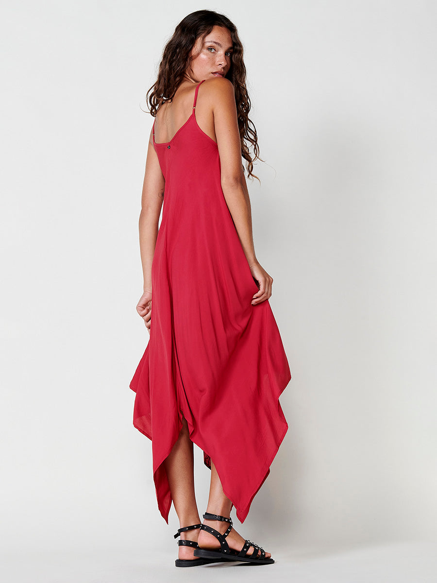 Vestido Mujer largo de viscosa con bajo en picos – Koroshi rojo