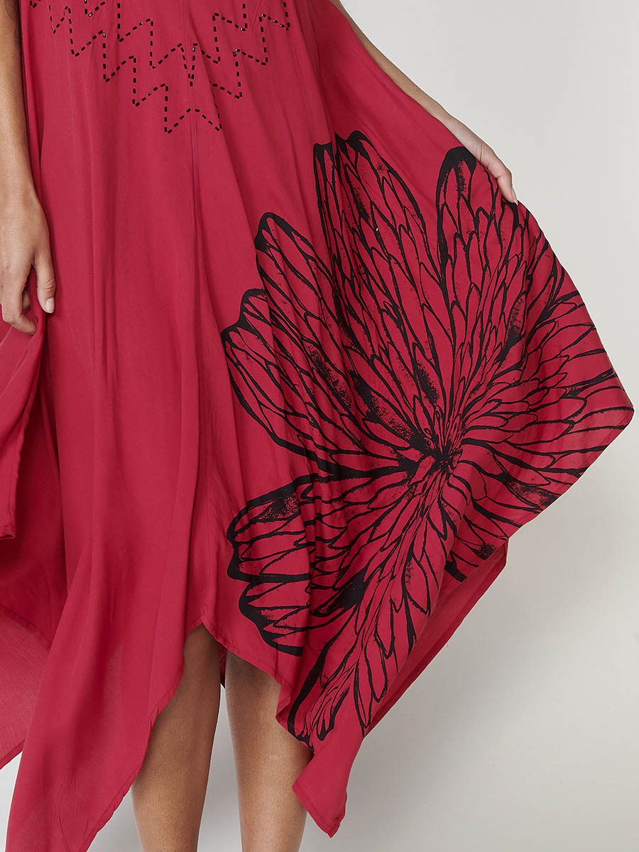 Vestido Mujer largo de viscosa con bajo en picos – Koroshi rojo