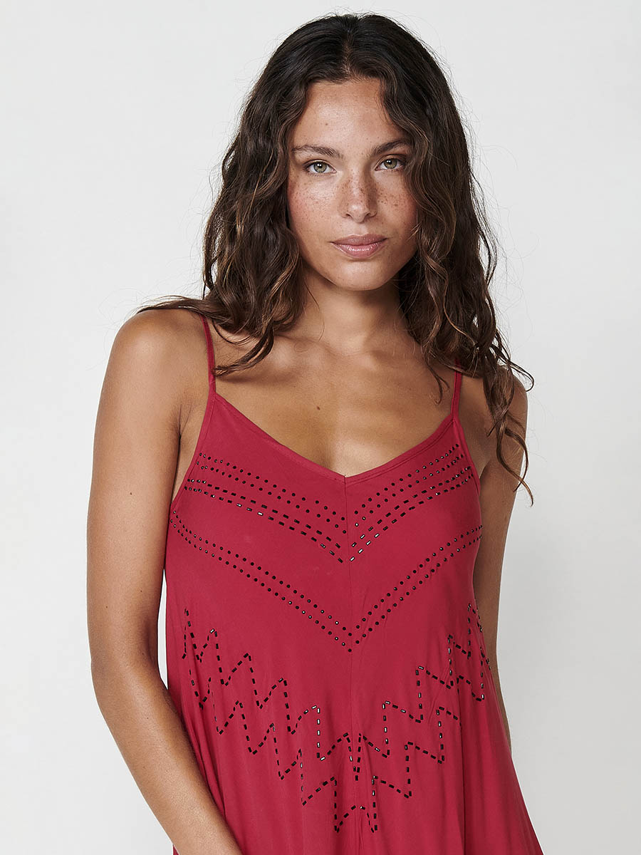 Vestido Mujer largo de viscosa con bajo en picos – Koroshi rojo