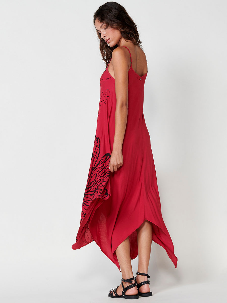 Vestido Mujer largo de viscosa con bajo en picos – Koroshi rojo