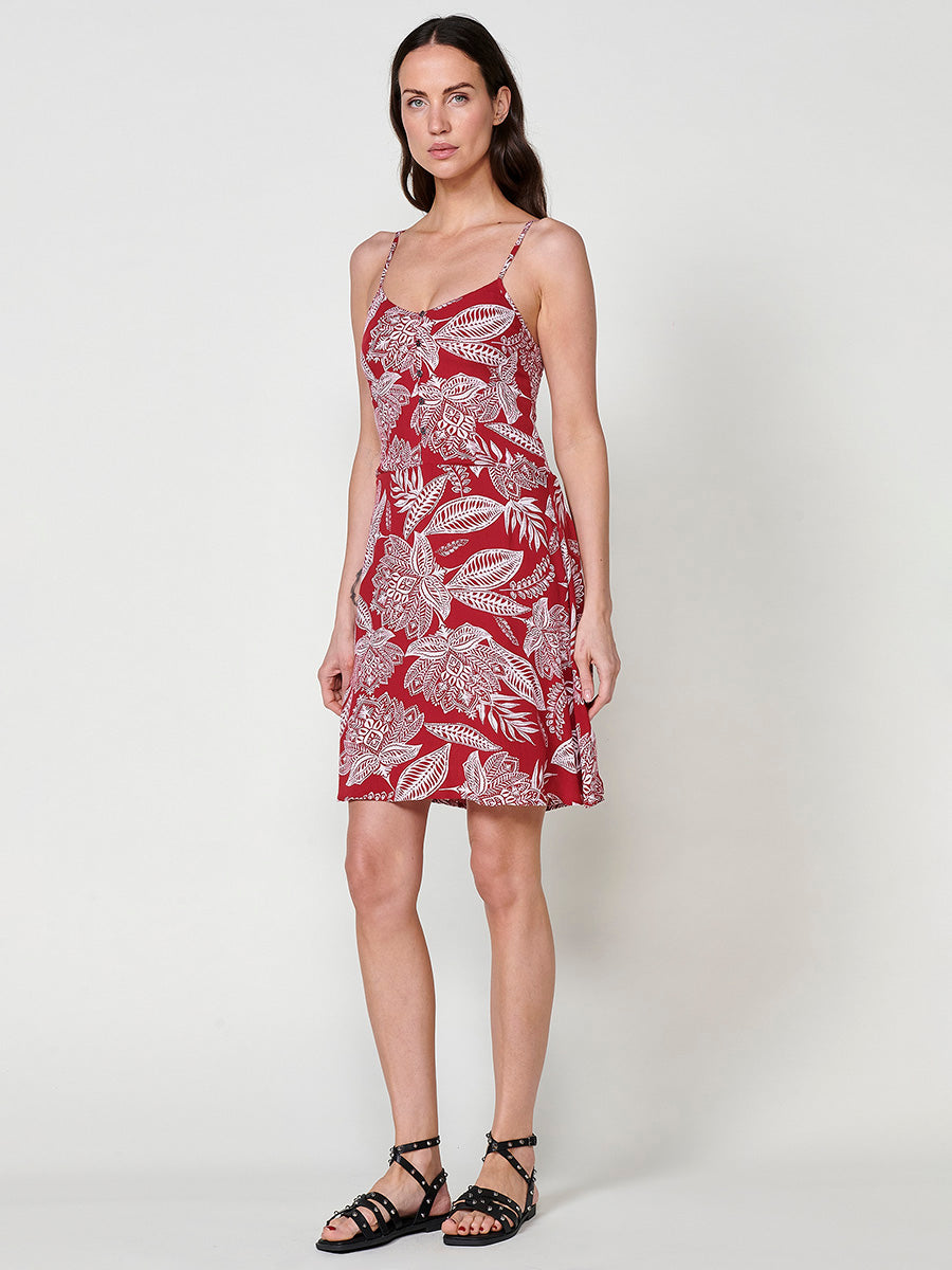 Vestido Mujer corto de viscosa estampado floral – Koroshi rojo