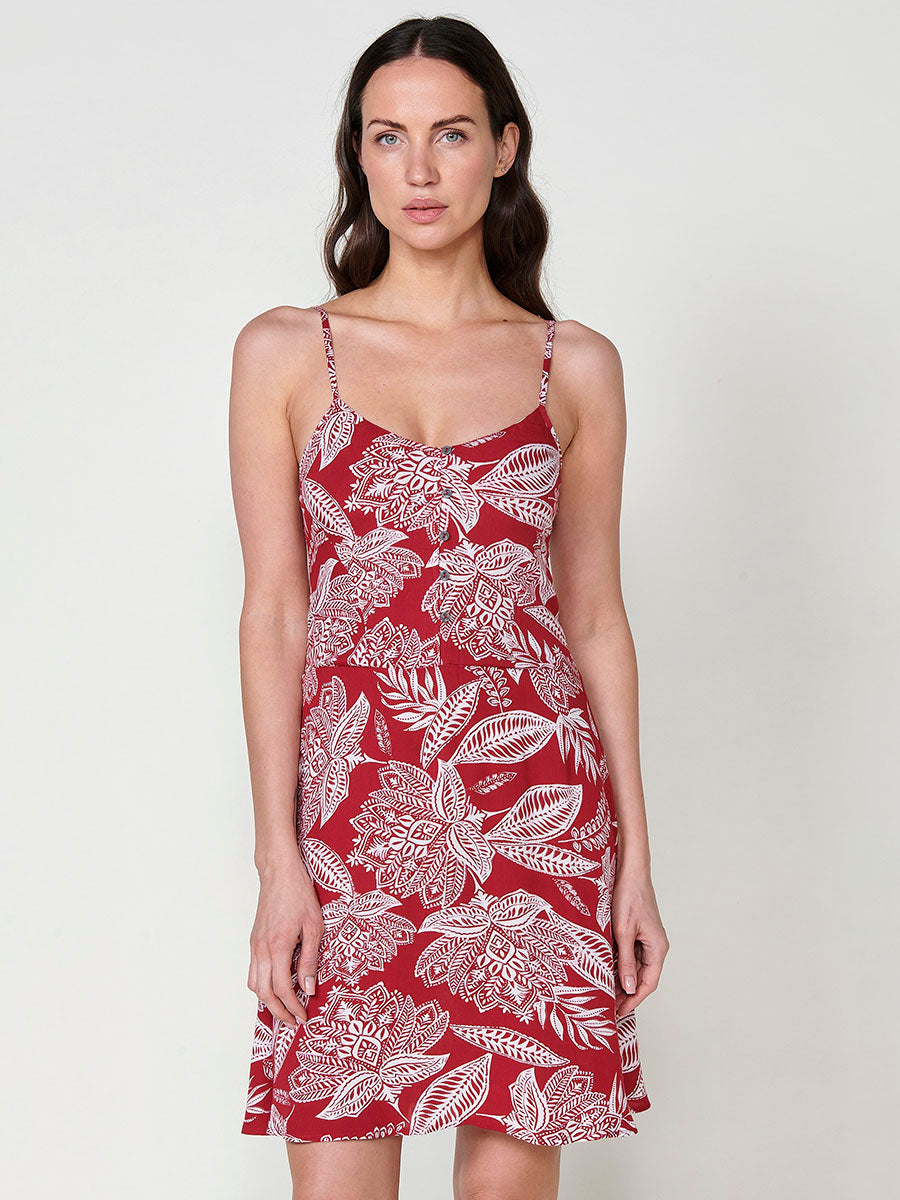 Vestido Mujer corto de viscosa estampado floral – Koroshi rojo