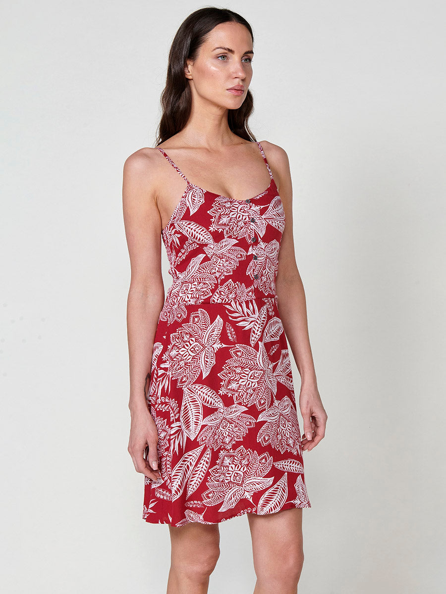 Vestido Mujer corto de viscosa estampado floral – Koroshi rojo