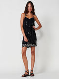 Vestido Mujer corto de gasa con bordado de lentejuelas – Koroshi negro
