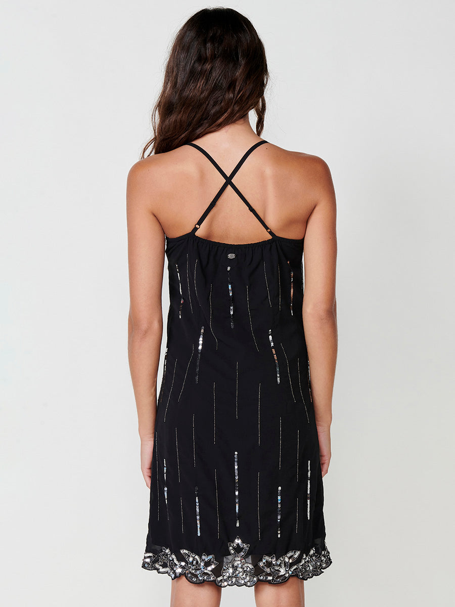 Vestido Mujer corto de gasa con bordado de lentejuelas – Koroshi negro