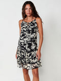 Vestido Mujer corto de gasa con cuello halter estampado abstracto – Koroshi negro