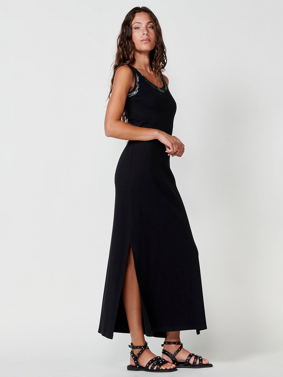 Vestido Mujer maxi de punto canalé – Koroshi negro