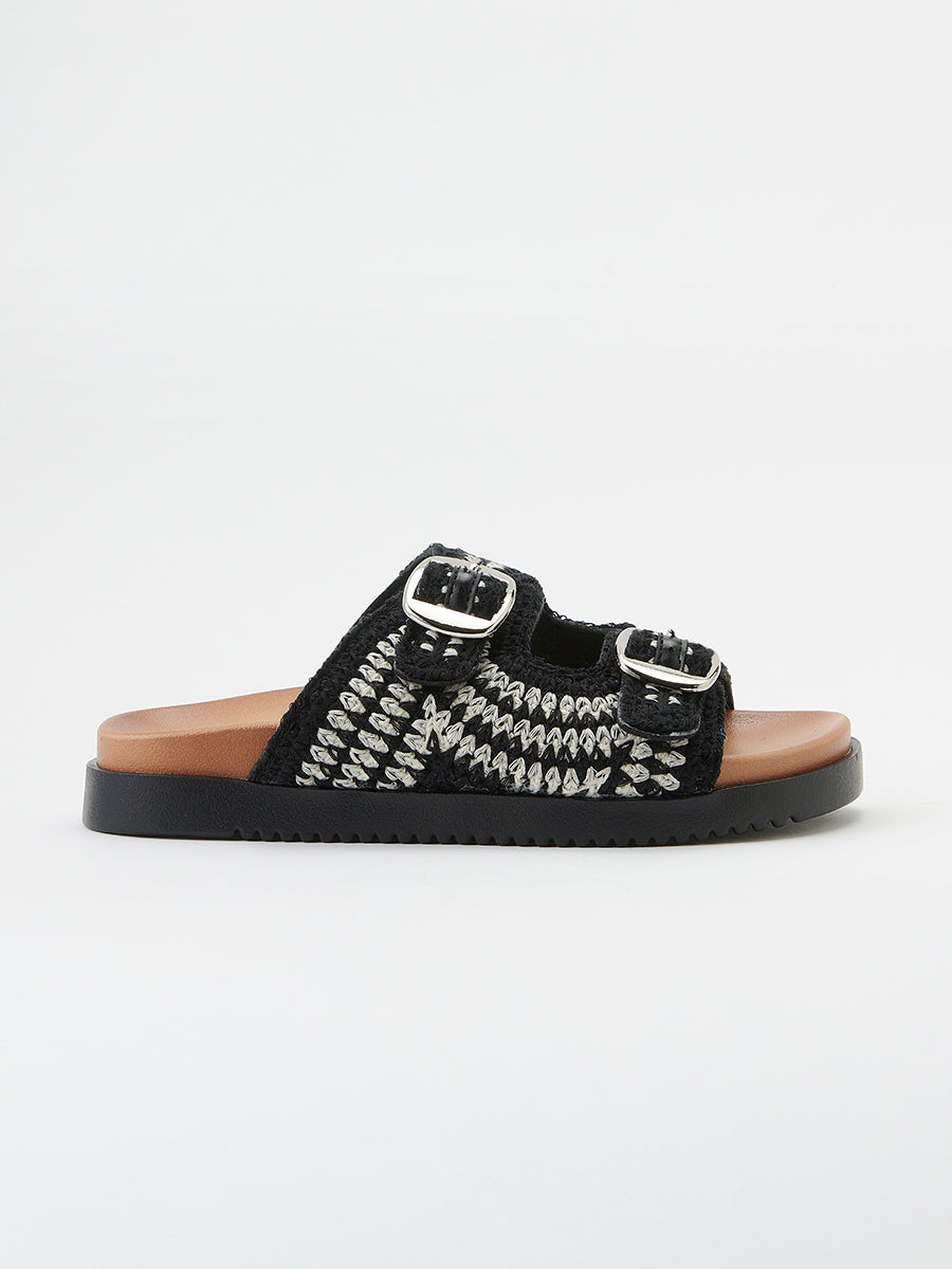 Sandalias Mujer planas con hebillas – Koroshi negro
