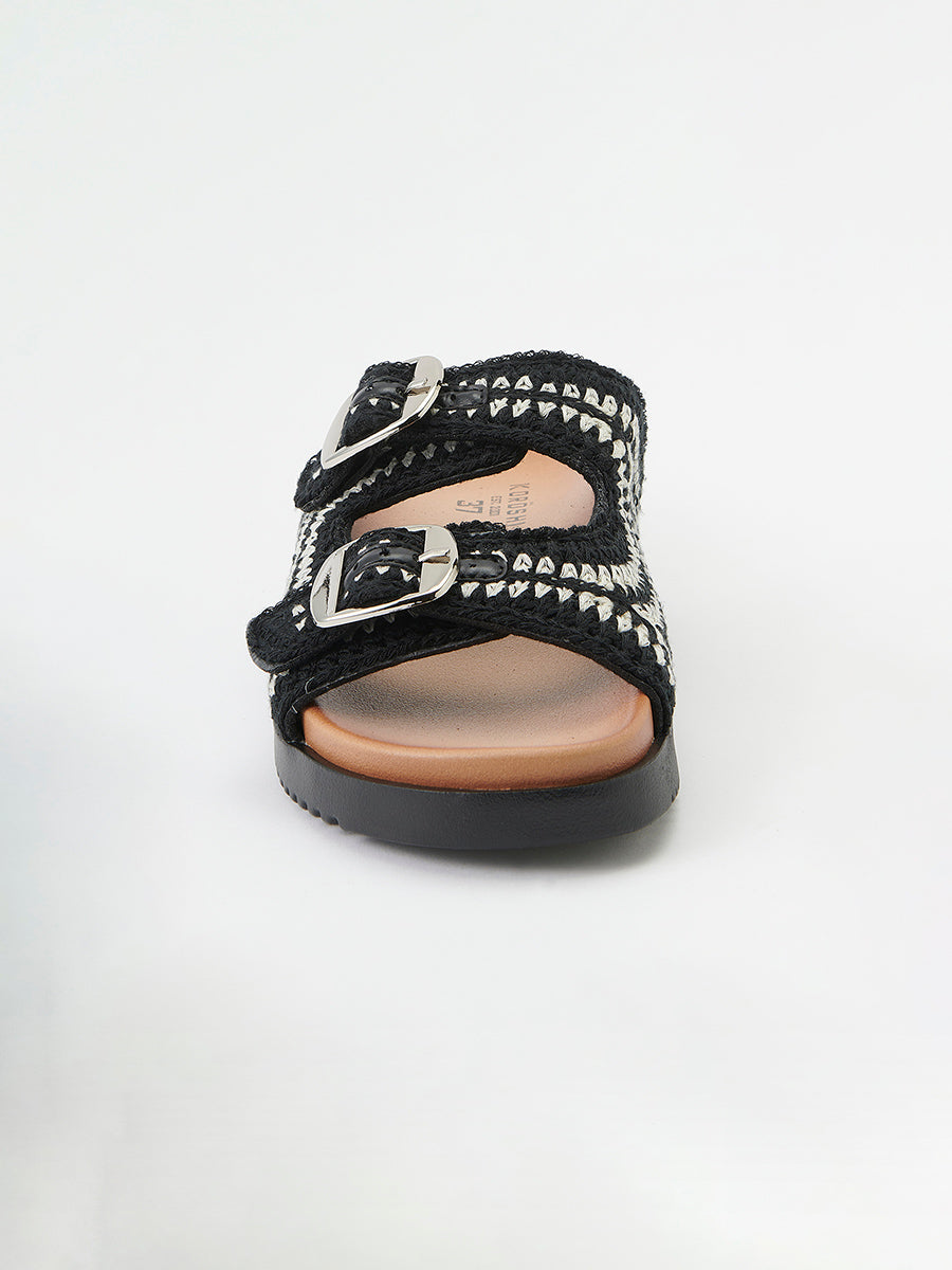 Sandalias Mujer planas con hebillas – Koroshi negro