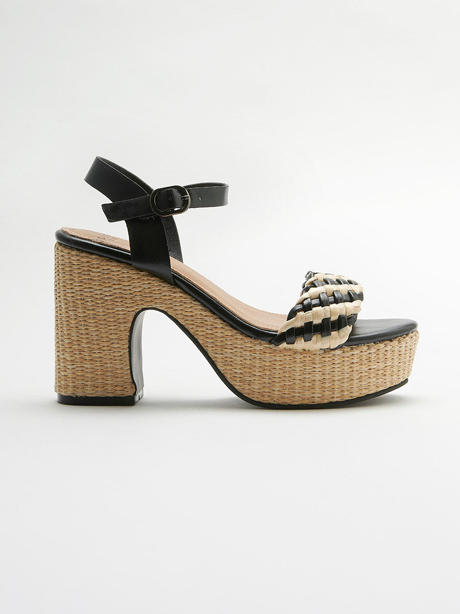Sandalias Mujer de tacón con plataforma de yute – Koroshi negro