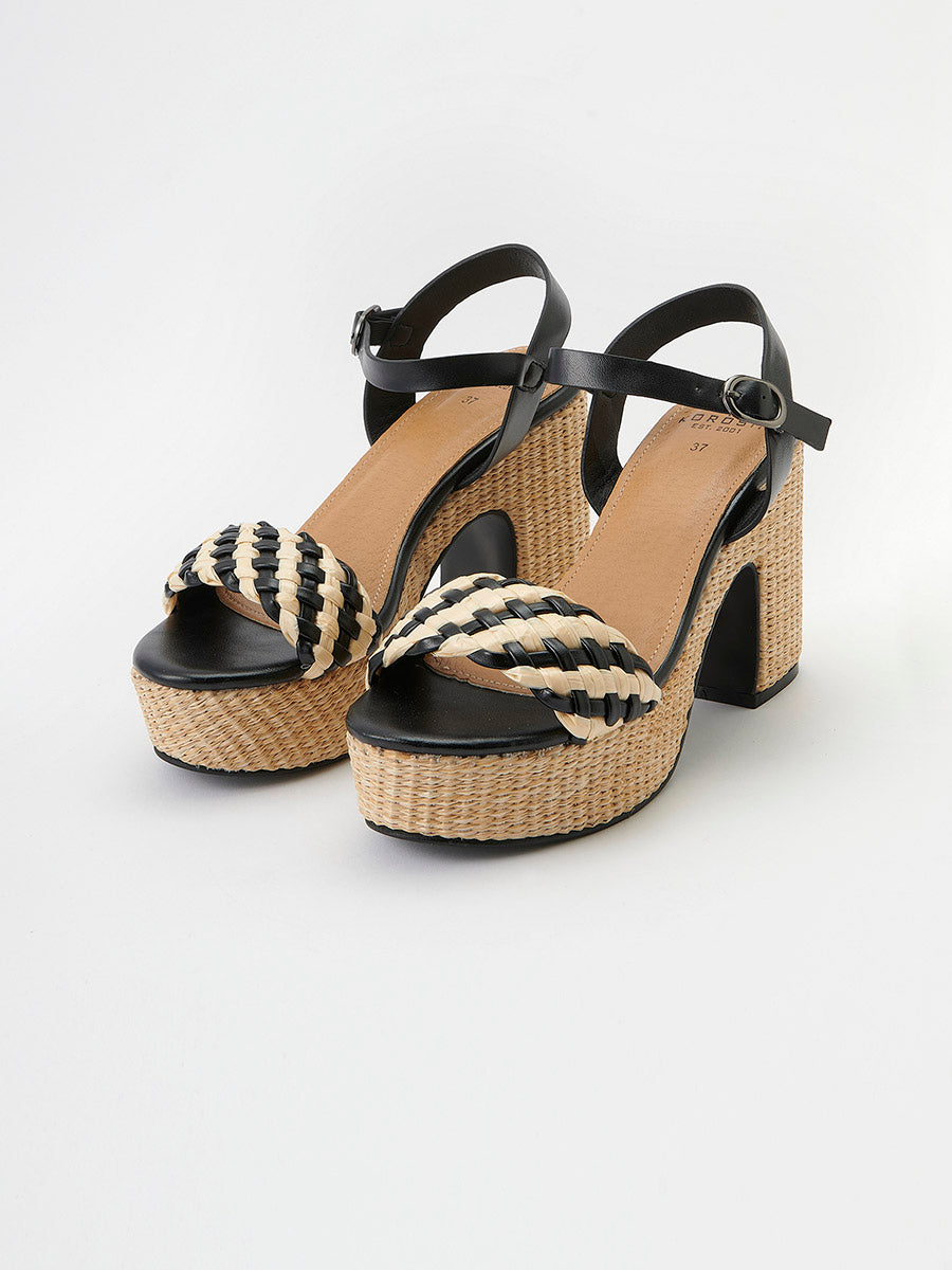 Sandalias Mujer de tacón con plataforma de yute – Koroshi negro