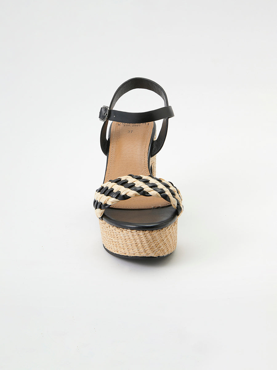 Sandalias Mujer de tacón con plataforma de yute – Koroshi negro