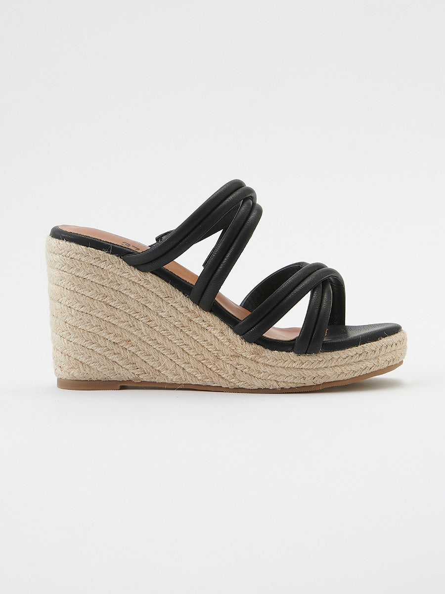Sandalias Mujer de cuña con tiras cruzadas – Koroshi negro