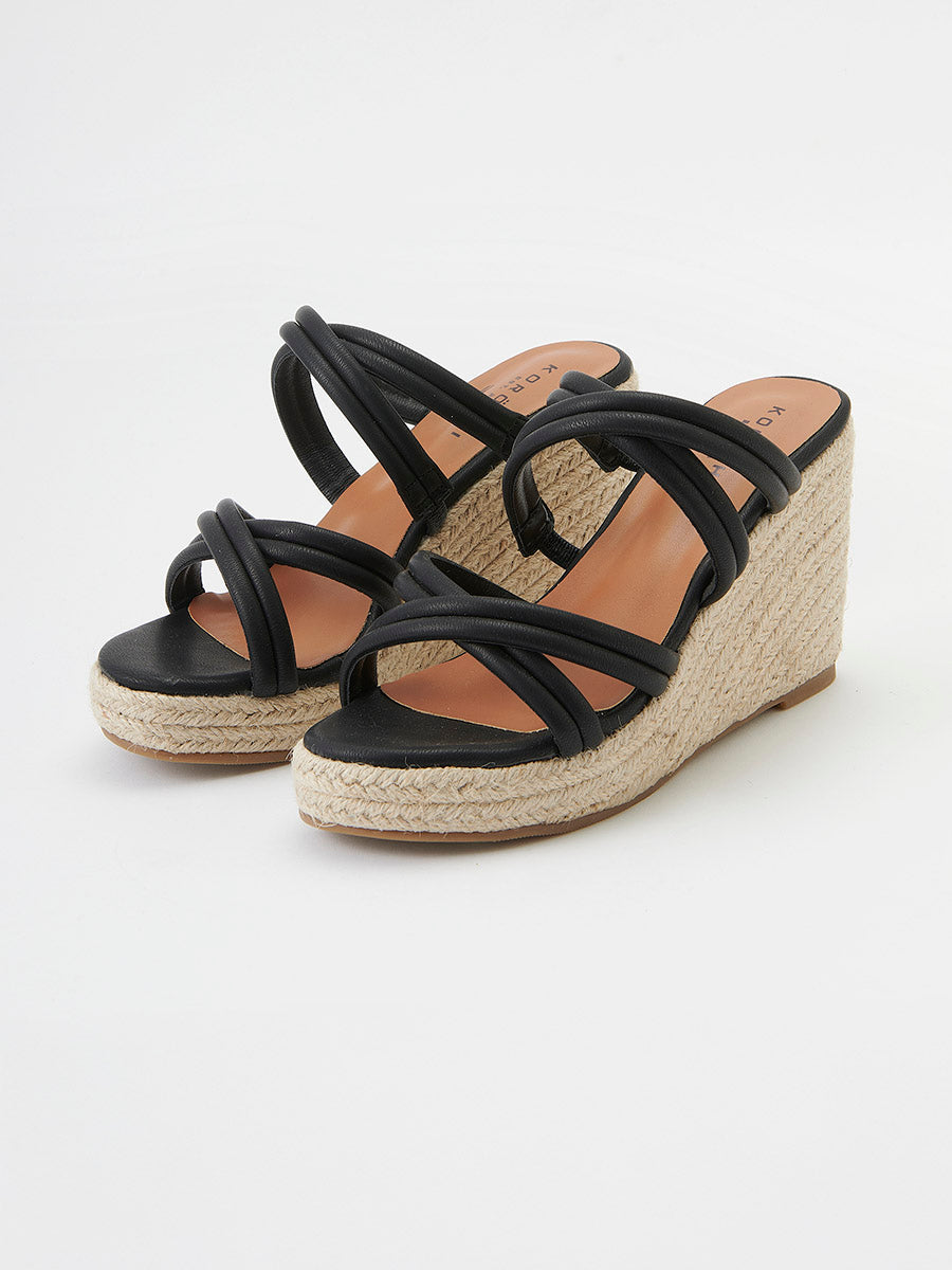 Sandalias Mujer de cuña con tiras cruzadas – Koroshi negro