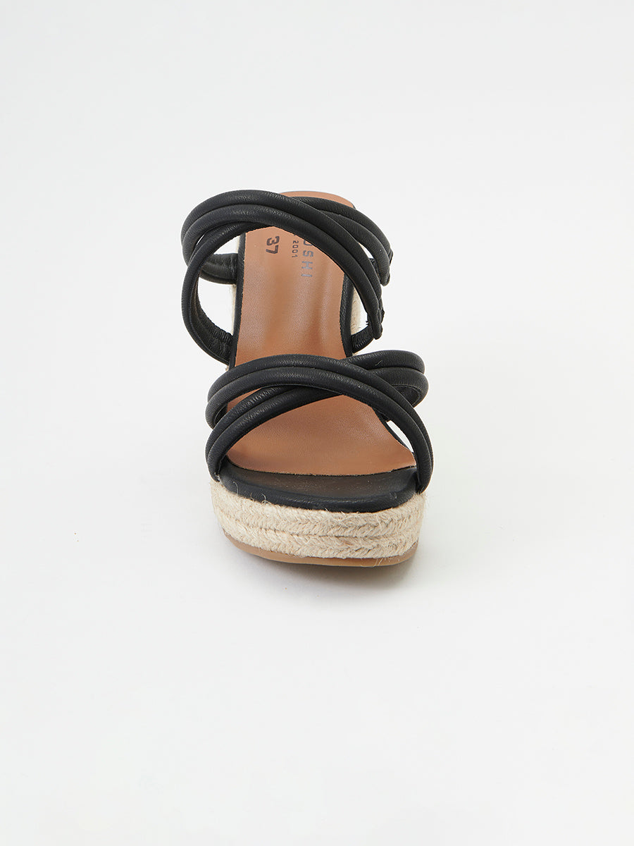 Sandalias Mujer de cuña con tiras cruzadas – Koroshi negro