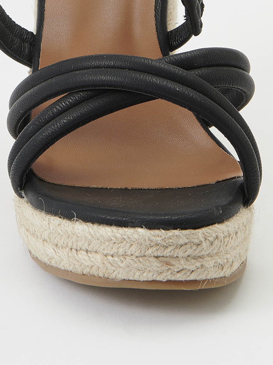 Sandalias Mujer de cuña con tiras cruzadas – Koroshi negro