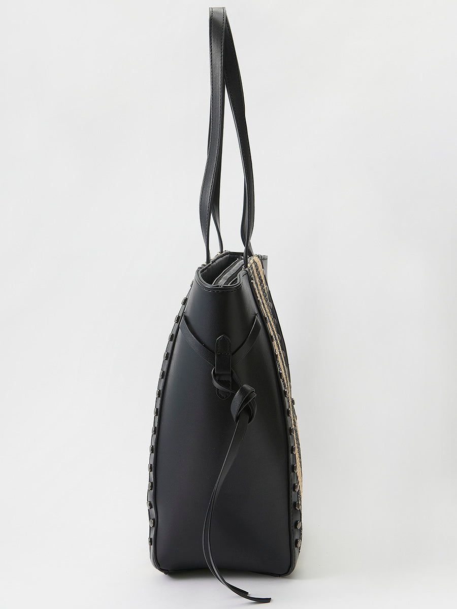 Bolso Mujer shopper efecto piel con rafia – Koroshi negro