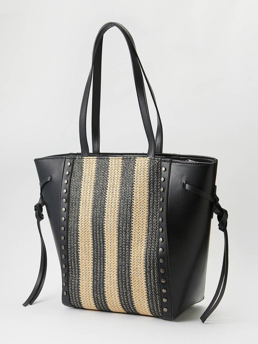 Bolso Mujer shopper efecto piel con rafia – Koroshi negro