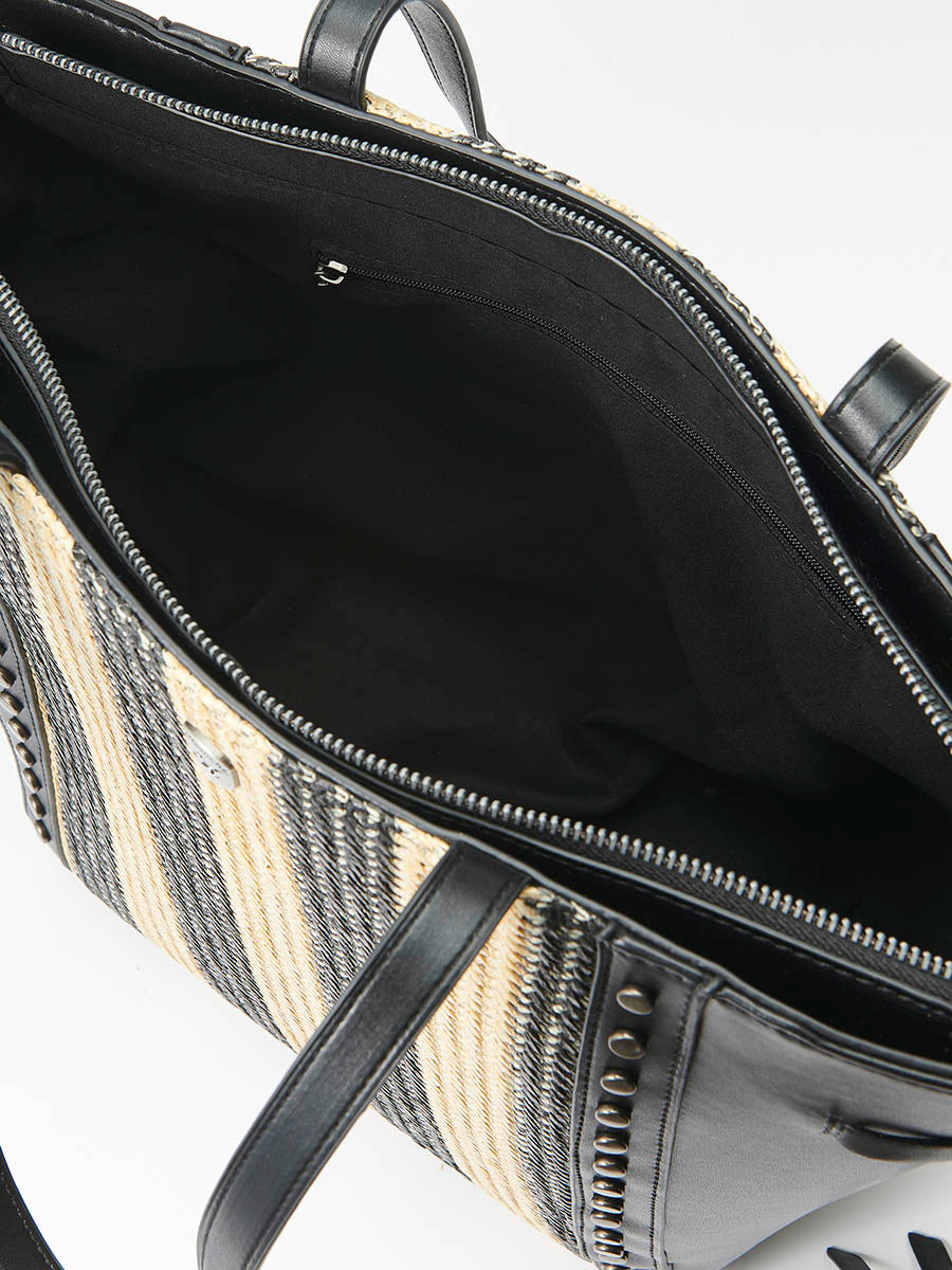 Bolso Mujer shopper efecto piel con rafia – Koroshi negro