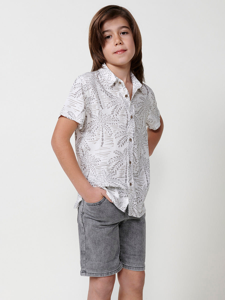 Camisa Niño Manga Corta Tropical Viscosa – Koroshi Gris