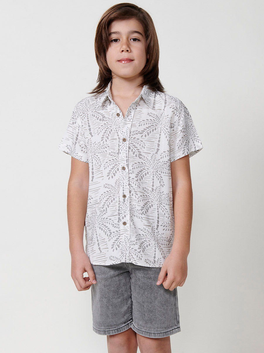 Camisa Niño Manga Corta Tropical Viscosa – Koroshi Gris