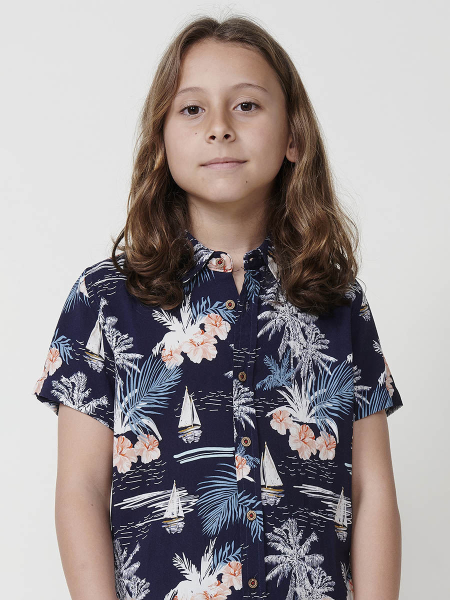 Camisa Niño Manga Corta Tropical Viscosa – Koroshi Navy